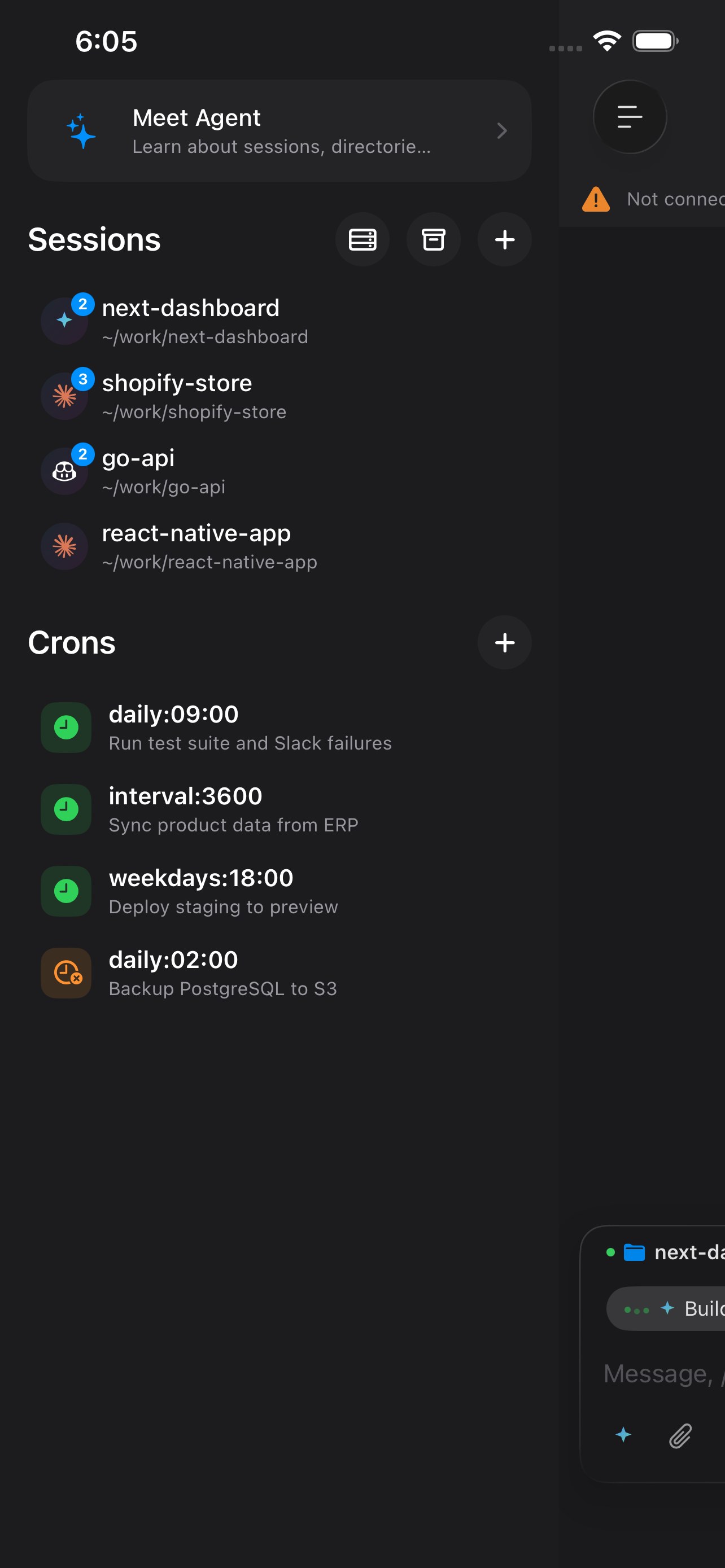 Dashboard and sessions overview